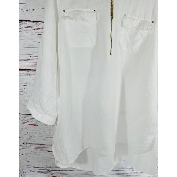 Company Ellen Tracy 100% Linen Womens XL White Tunic Top Gold Zipper Detail - Picture 7 of 14